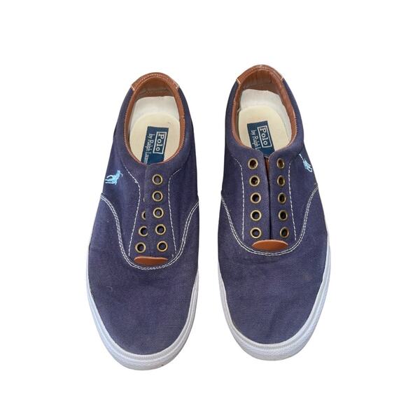 Polo Ralph Lauren Shoes Sneakers Vaughn Chambray Blue Size 8.5 Canvas Nautical - Picture 2 of 6